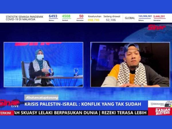 Caprice dalam program Sinar Live bertajuk ‘Krisis Palestin-Israel: Konflik Yang Tak Sudah’ yang disiarkan secara langsung di Facebook Sinar Harian pada Jumaat.