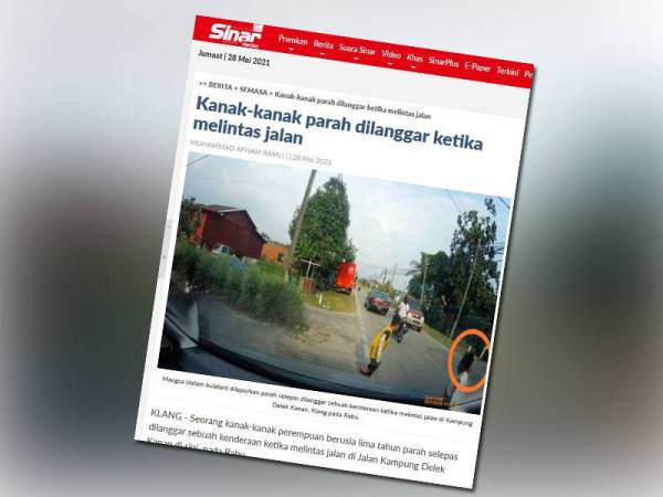 Nur Kasih dilaporkan parah dalam kemalangan di Jalan Kampung Delek Kanan, di sini pada Rabu.