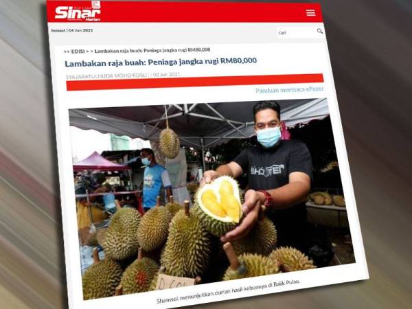 FAMA nafi berlaku masalah lambakan durian di Pulau Pinang