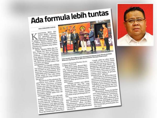 Laporan akhbar Sinar Harian pada Selasa. Gambar kecil: Mohd Sumali