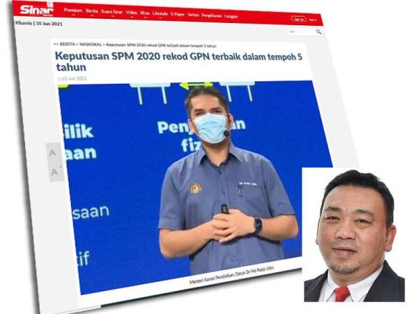 Pencapaian calon SPM bagi tahun 2020 adalah lebih baik berbanding tahun sebelumnya dengan GPN 4.80 berbanding 4.86 pada tahun 2019. Gambar kecil: Anuar Ahmad