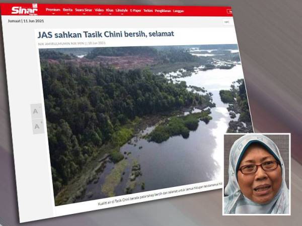 Pada Khamis Sinar Harian melaporkan, JAS Pahang mengesahkan kualiti air di Tasik Chini berada pada tahap bersih dan selamat untuk semua hidupan terutamanya hidupan air. Gambar kecil: Fuziah