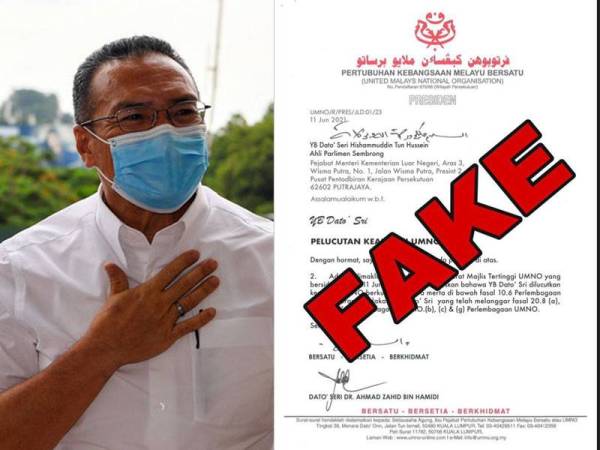 Surat pemecatan Hishammuddin yang tular di media sosial pada Jumaat.