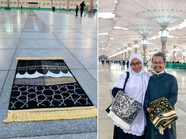 Sejadah jenis Kaabah adalah antara yang mendapat permintaan tinggi di Malaysia.
Gambar kanan: Siti Norwahida dan suami, Wan Mohd Khairy semasa berada di Masjid Nabawi.