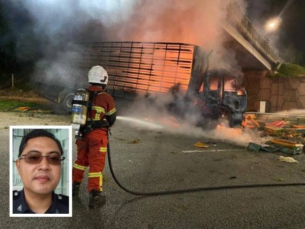 Anggota bomba membantu memadamkan api di lokasi kejadian.Gambar kecil: Mohd Fazley