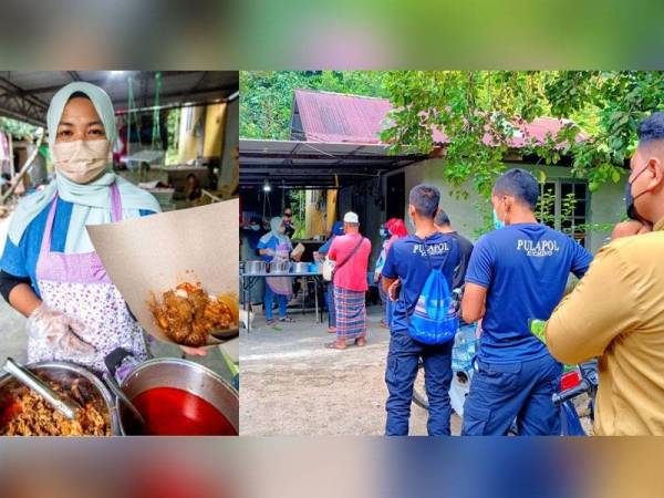 Siti Suhada Salleh, 34 (kiri) menjual nasi berlauk pada harga RM1.50 sebungkus.