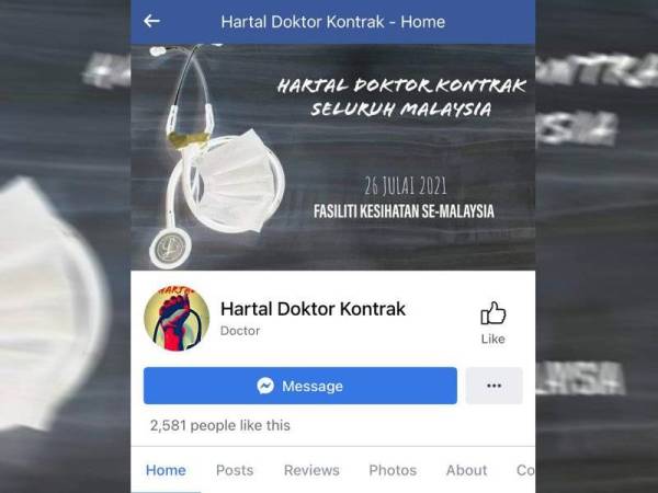 Tangkap layar akaun Facebook Hartal Doktor Kontrak