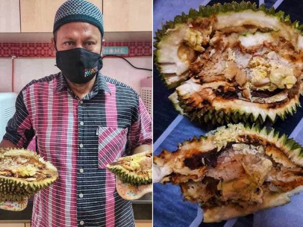 Salehuddin menunjukkan durian yang dibelinya di Raub pada Sabtu yang tidak dapat dimakan kerana sudah buruk dan berulat.