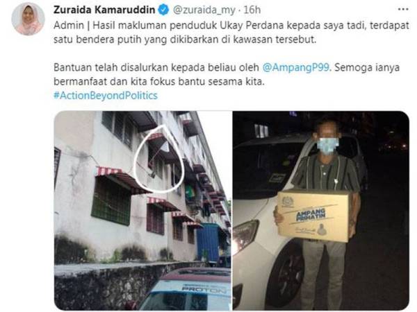 Ciapan Zuraida di Twitter pada Selasa.