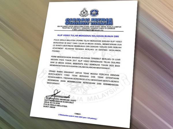 Kenyataan yang dikeluarkan oleh PDRM menafikan kejadian tersebut dan menasihatkan orang ramai untuk tidak menyebarkan berita palsu.