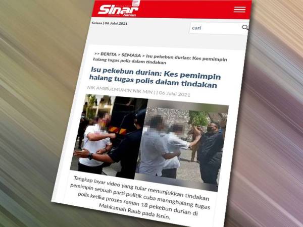 Laporan Sinar Harian pada Isnin.