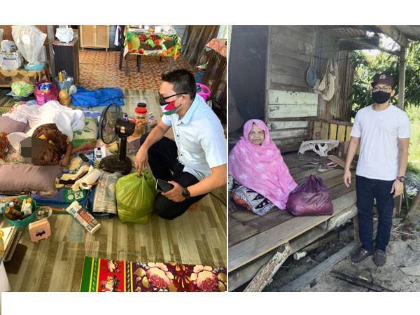 Muhamad Huzaifah (kanan) menyampaikan pek makanan kepada penerima di seluruh Kelantan.