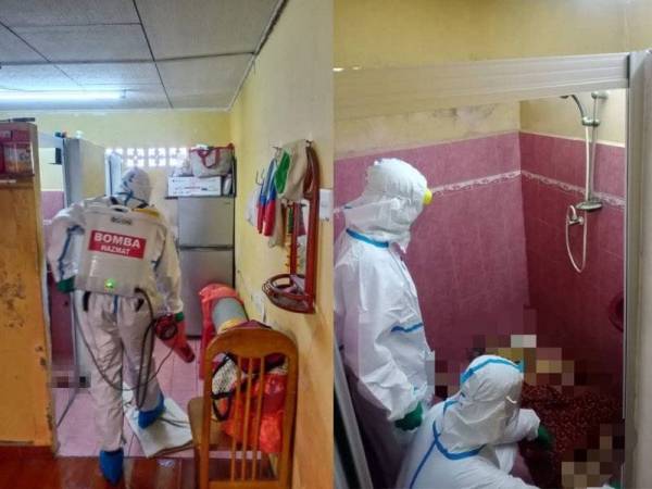 Anggota bomba berpakaian pelindung diri (PPE) berjaya membuka pintu rumah yang berkunci sebelum menemui mangsa di bilik air rumahnya di Bukit Punggur, Alai, Melaka pada Rabu. Warga emas ditemui meninggal dunia di bilik air rumahnya di Bukit Punggur, Alai, Melaka pada Rabu.