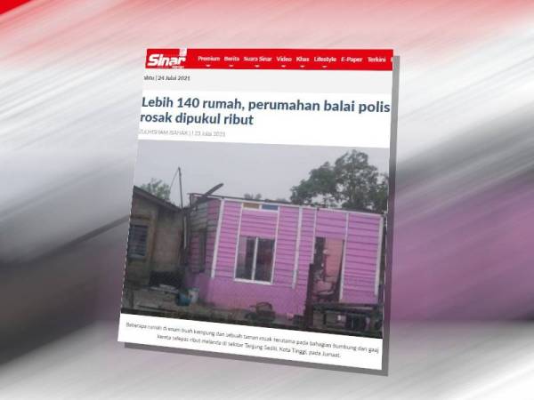 Lebih 140 rumah dan satu balai polis di Tanjung Sedili, dekat sini rosak selepas dipukul ribut dalam kejadian pada Jumaat.