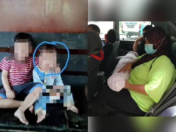 Gambar mangsa (duduk kanan) bersama abangnya yang berusia tiga tahun. - Foto ihsan media sosial, Jenazah Muhammad Danial Iqwan dikebumikan di Tanah Perkuburan Islam Kampung Masjid Lama, pada Sabtu.