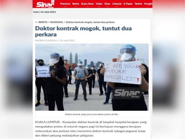 Laporan Sinar Harian pada Isnin.