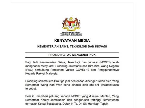 Kenyataan media MOSTI