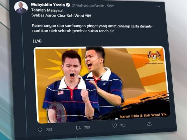 Tangkap layar Twitter Muhyiddin.