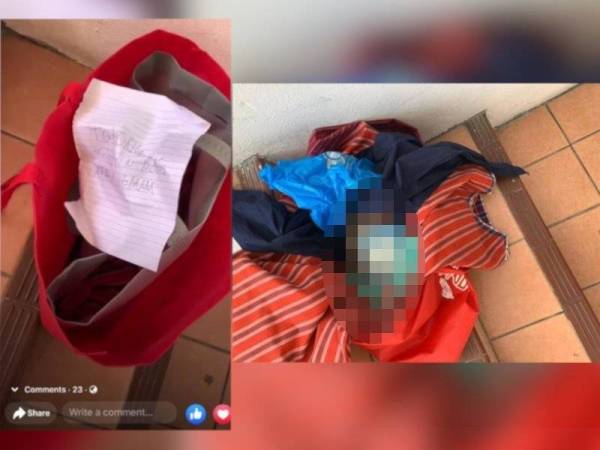 Mayat bayi lelaki ditemui di tangga sebuah bangunan di Bundusan, Penampang. Sekeping nota ditinggalkan di dalam beg yang mengandungi mayat bayi berkenaan.