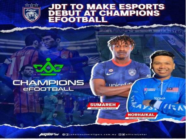 JDT akan membuat penampilan dalam pertandingan Champions eFootball yang akan menyaksikan beberapa kelab terbaik Asia Tenggara bertanding dalam permainan PES 2021.