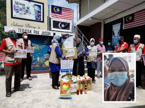 Dr Noor Zaitun (tiga dari kiri) menyerahkan sumbangan kepada penduduk terjejas di Pulau Redang, di Kuala Nerus, pada Sabtu. Gambar kecil: Rosnani