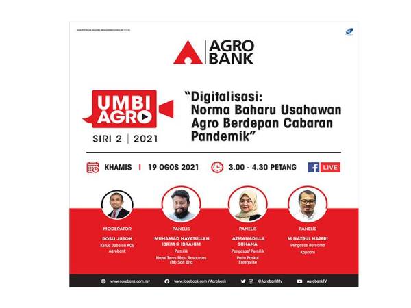 Jangan lupa untuk saksikan bual bicara UMBI Agro pada 19 Ogos 2021, jam 3:00 petang