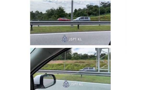 Perodua Myvi yang dipandu secara melawan arus di Lebuhraya Maju Expressway (Mex) pada Sabtu.