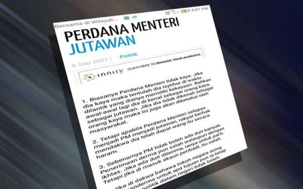 Perdana Menteri Tidak Boleh Ada Duit Banyak Jadi Jutawan Tun M