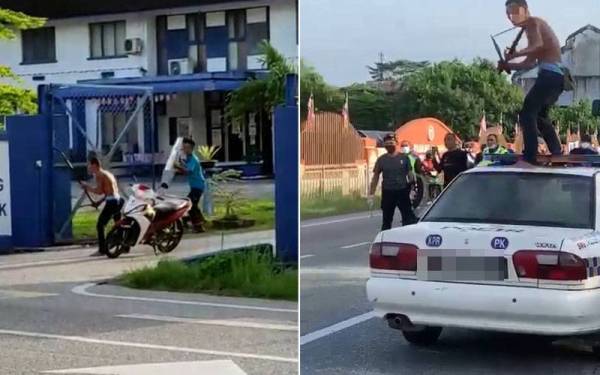 Rakaman video tular lelaki terbabit memanjat kereta polis sambil mengayunkan sabit dan parang dalam kejadian di Gopeng pada Rabu.