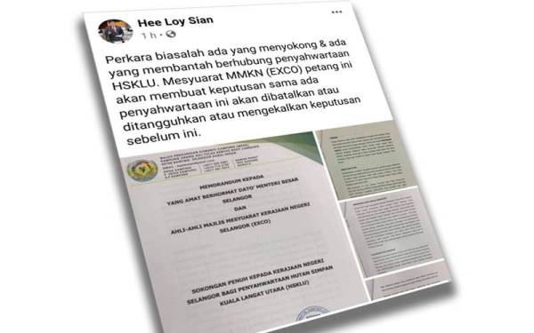 Loy Sian memuat naik memorandum berhubung sokongan tiga Pengerusi MPKK Orang Asli terhadap keputusan Selangor berhubung penyahwartaan HSKLU.