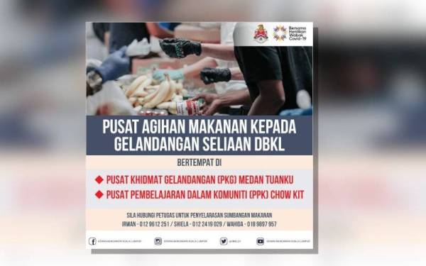 DBKL mengingatkan orang awam supaya agihan makanan kepada gelandangan dilakukan di tempat yang disediakan bagi mengelak pembaziran.