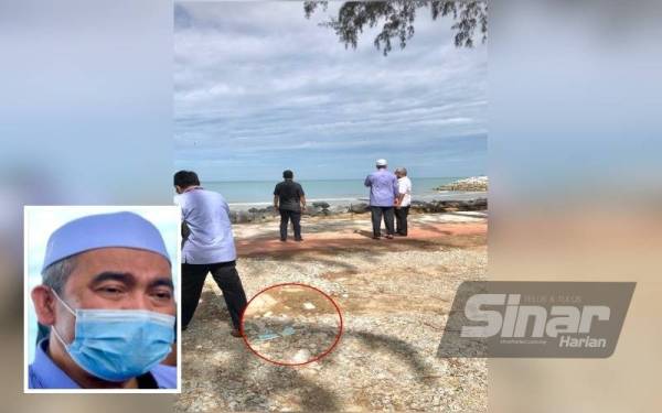 Sampah pelitup muka dan tisu (dibulatkan) bertaburan di persisiran Pantai Irama Bachok. - Foto Sinar Harian (Gambar kecil: Dr Izani)