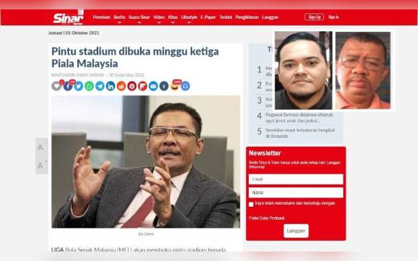 Laporan Sukan Sinar pada Jumaat. Gambar kecil: Azim dan Redzuan.