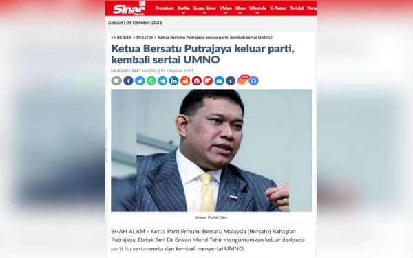 Laporan Sinar Harian pada Jumaat.