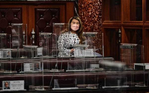 Ras Adiba ketika berucap pada persidangan Dewan Negara di Bangunan Parlimen hari ini. Foto Bernama