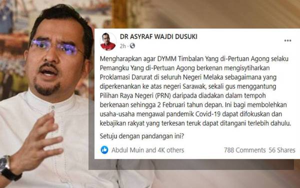 Tangkap layar hantaran di Facebook Asyraf Wajdi pada Selasa.