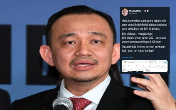 Tangkap layar ciapan Twitter Maszlee pada Rabu