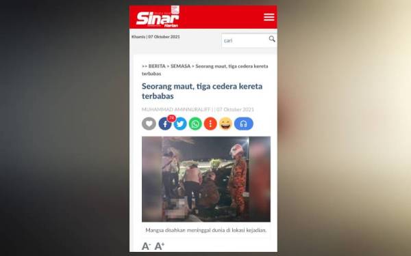 Laporan Sinar Harian mengenai kejadian pada Khamis.