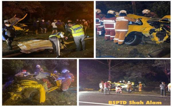 Seorang lelaki maut, manakala rakan wanitanya cedera selepas kereta dinaiki mereka terbabit dalam kemalangan di Jalan Sungai Buloh berhampiran Plaza Tol Bukit Jelutong di sini pada Ahad. - Foto BSPTD Shah Alam