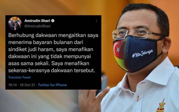 Ciapan oleh Amirudin di Twitter pada Isnin.