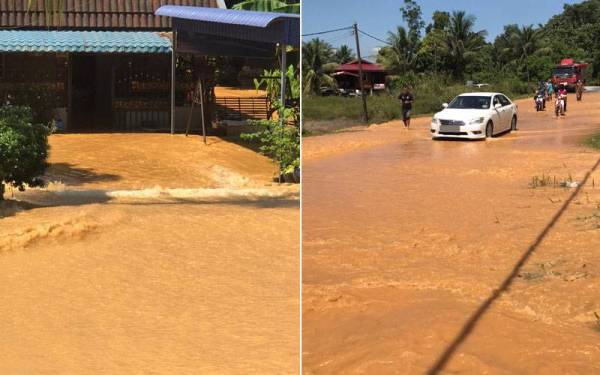 Banjir kilat di Jalan Besar, Kampung Poh Tambahan di Bidor dipercayai berlaku akibat daripada pembetung pecah dari lombong berdekatan sehingga air melimpah masuk ke kawasan kampung berkenaan dan menyebabkan hampir 20 rumah terjejas. - Foto Bernama