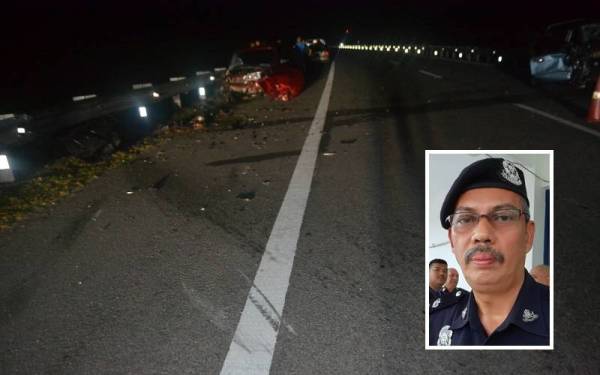 Kemalangan membabitkan pemandu mabuk di Lebuhraya Seremban-Port Dickson awal pagi Ahad. (Gambar kecil: Superintendan Aidi Sham Mohamed)