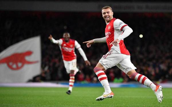 Chambers meraikan jaringan pendahuluan Arsenal ketika berdepan Leeds United dalam Pusingan 16 Terbaik Piala Liga di Stadium Emirates Stadium, London. - Foto AFP