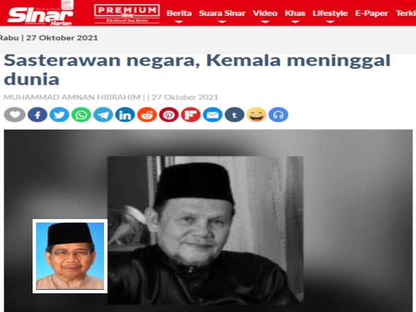 Ahmad, 80, yang juga Sasterawan Negara ke-11 dilaporkan meninggal dunia ketika tidur di kediamannya pada tengah hari Rabu.(Gambar Kecil : Awang)