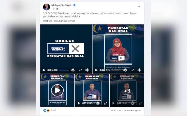 Tangkap layar hantaran di Facebook rasmi Muhyiddin pada Selasa.