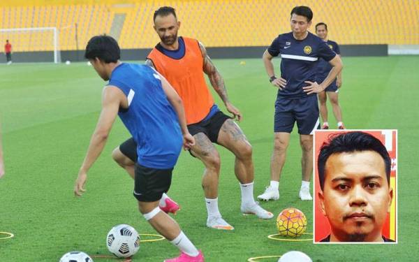 Cheng Hoe memantau latihan para pemain Harimau Malaya semasa kempen Kelayakan Piala Dunia 2022/Piala Asia 2023 di Dubai pada Jun lalu. FOTO: Football Association of Malaysia. Gambar kecil: Mohd Faizal