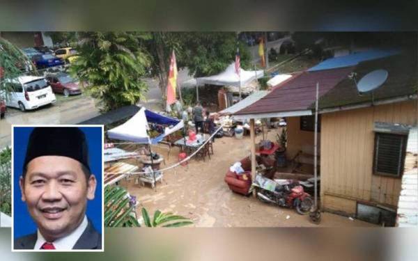 Keadaan banjir kilat yang melanda Bukit Belacan pada Isnin. - Foto ihsan FB Mohd Sharif (Gambar kecil: Mohd Khairuddin)