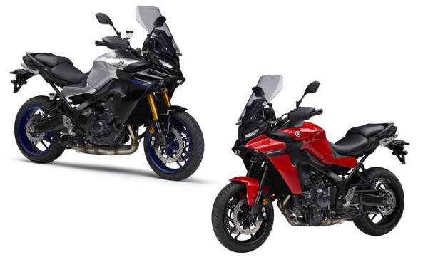 Yamaha Tracer 9 GT ditawarkan dengan pilihan warna Icon Performance (kiri) dan Redline.