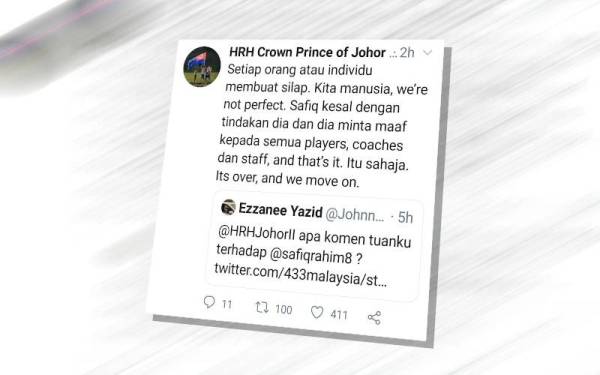 Ciapan di laman twitter milik Tunku Ismail.