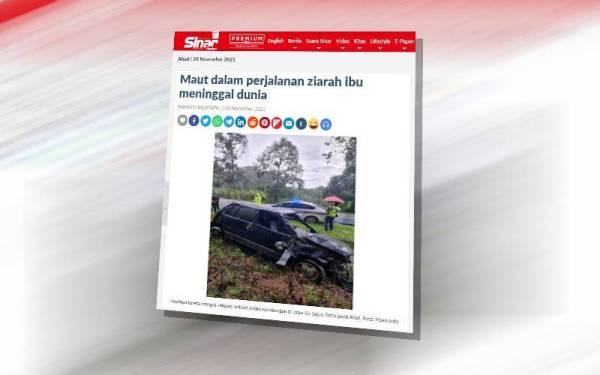 Mangsa sebelum ini dilapor ingin pulang ke kampung halaman di Kelantan untuk menziarahi ibunya yang meninggal dunia namun tidak kesampaian apabila terbunuh dalam kemalangan jalan raya di Jalan Air Sejuk, di sini pada Ahad.